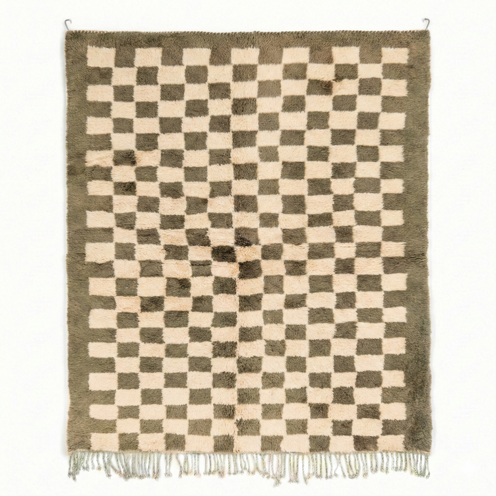 Custom Beni Mrirt Rug – Olive Green &amp; Cream Checkered