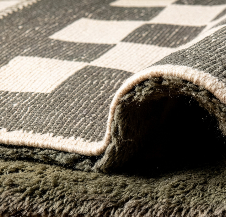 Custom Beni Mrirt Rug – Olive Green &amp; Cream Checkered