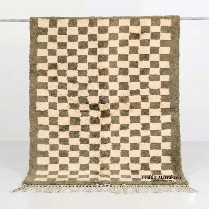 Custom Beni Mrirt Rug – Olive Green &amp; Cream Checkered
