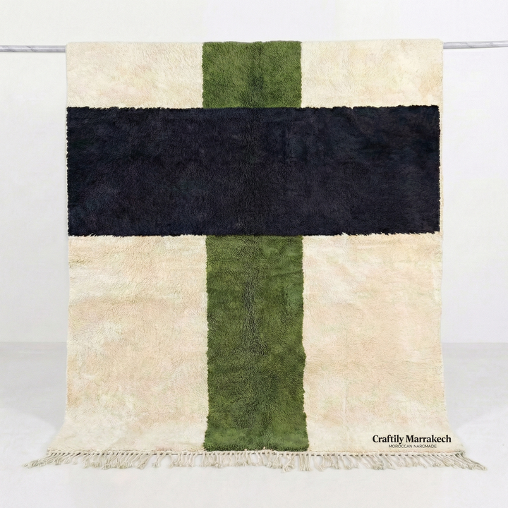 Custom Beni Mrirt Rug – Olive &amp; Charcoal Geometric Color Block