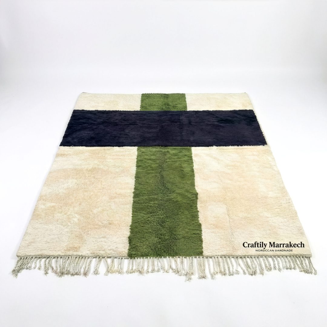 Custom Beni Mrirt Rug – Olive &amp; Charcoal Geometric Color Block