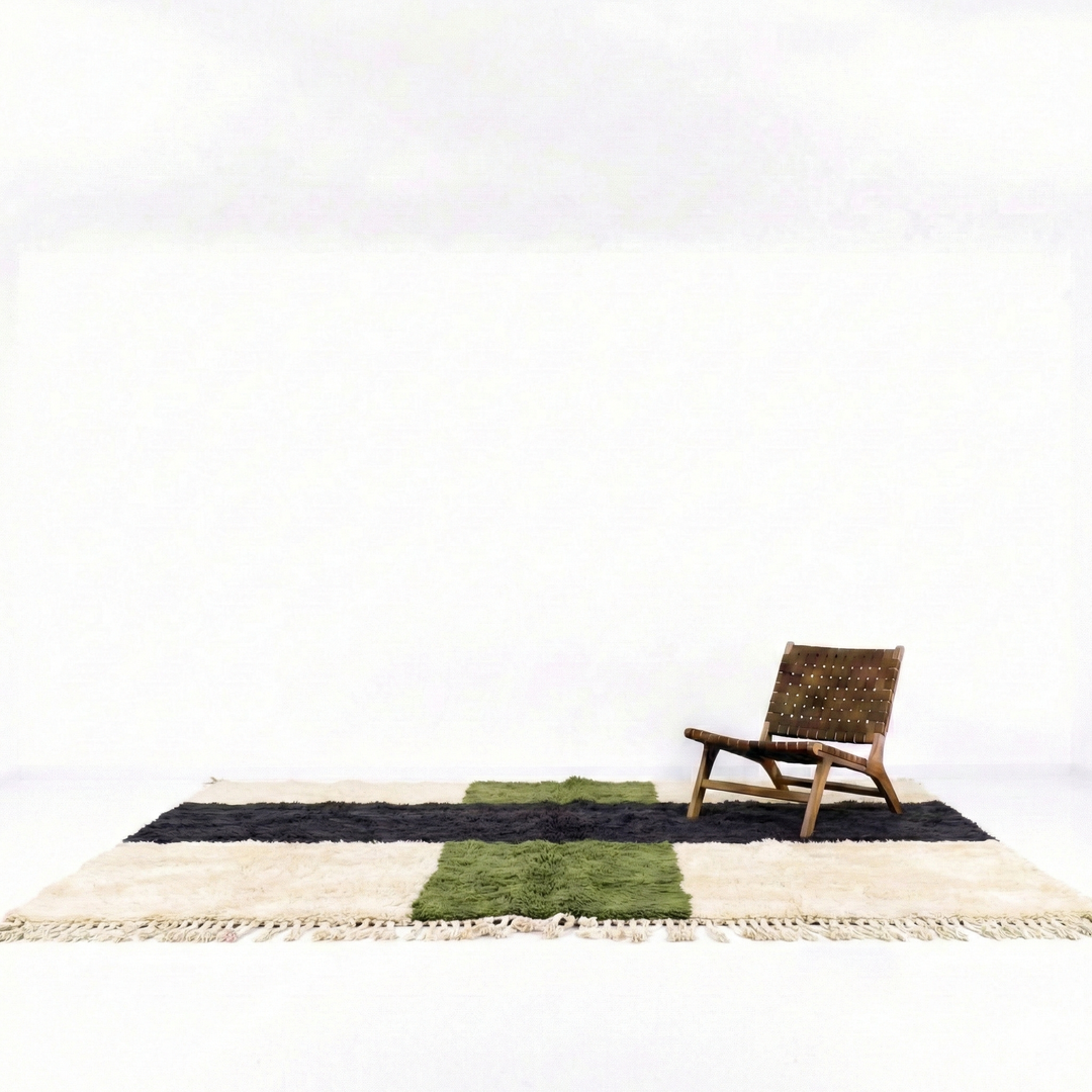 Custom Beni Mrirt Rug – Olive &amp; Charcoal Geometric Color Block