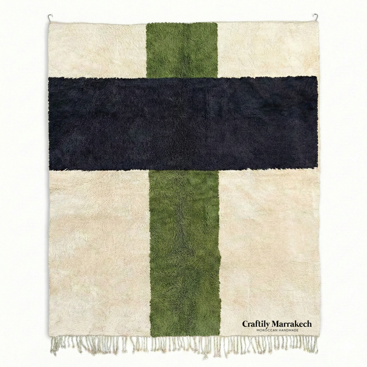 Custom Beni Mrirt Rug – Olive &amp; Charcoal Geometric Color Block