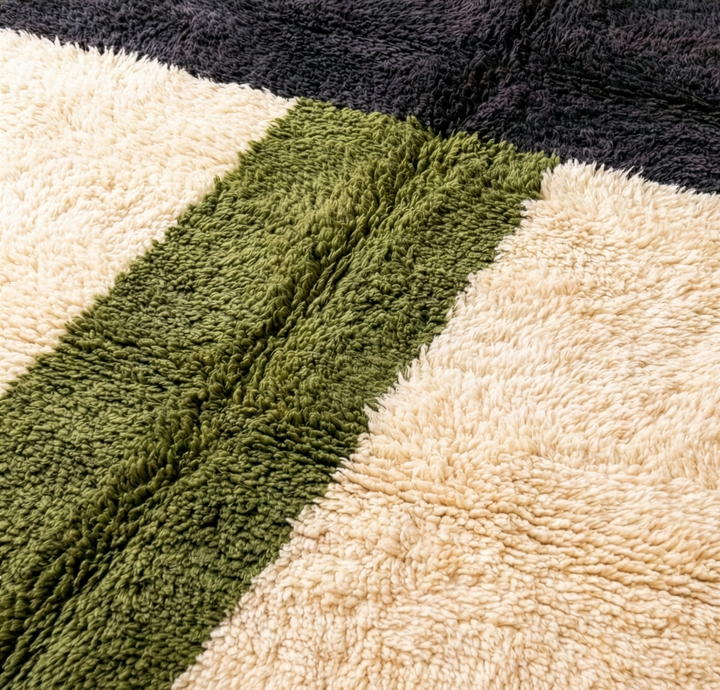 Custom Beni Mrirt Rug – Olive &amp; Charcoal Geometric Color Block