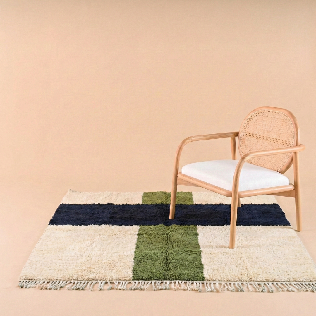 Custom Beni Mrirt Rug – Olive &amp; Charcoal Geometric Color Block