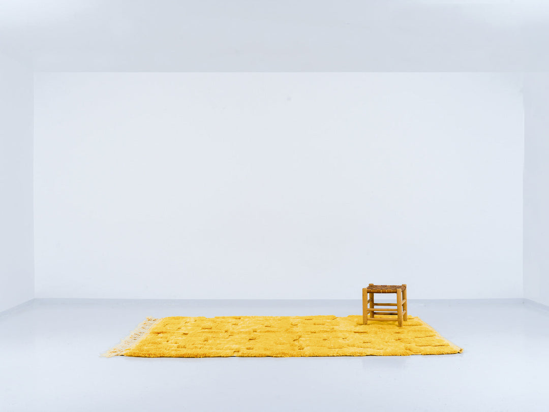 Custom Beni Mrirt Rug | Saffron Yellow Carved Geometric