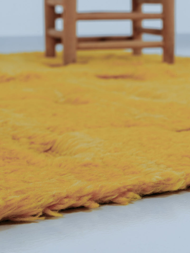 Custom Beni Mrirt Rug | Saffron Yellow Carved Geometric