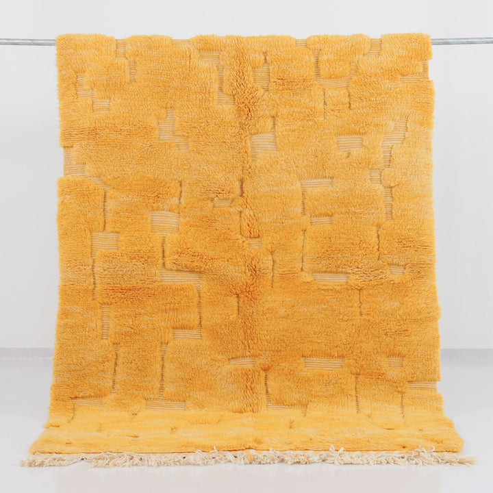 Custom Beni Mrirt Rug | Saffron Yellow Carved Geometric