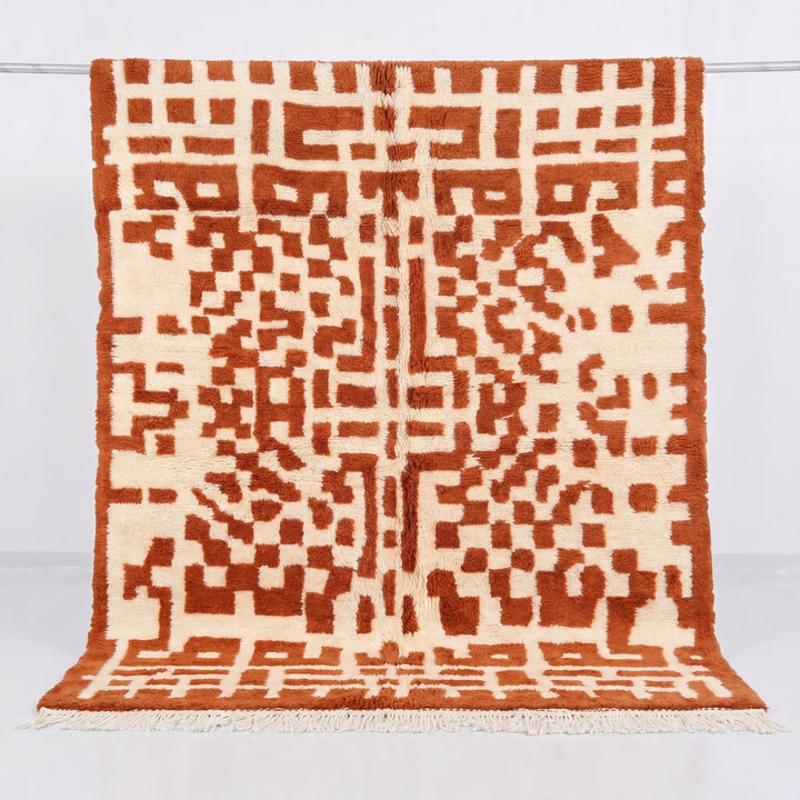 Custom Beni Mrirt Rug | Terracotta Pixelated Maze