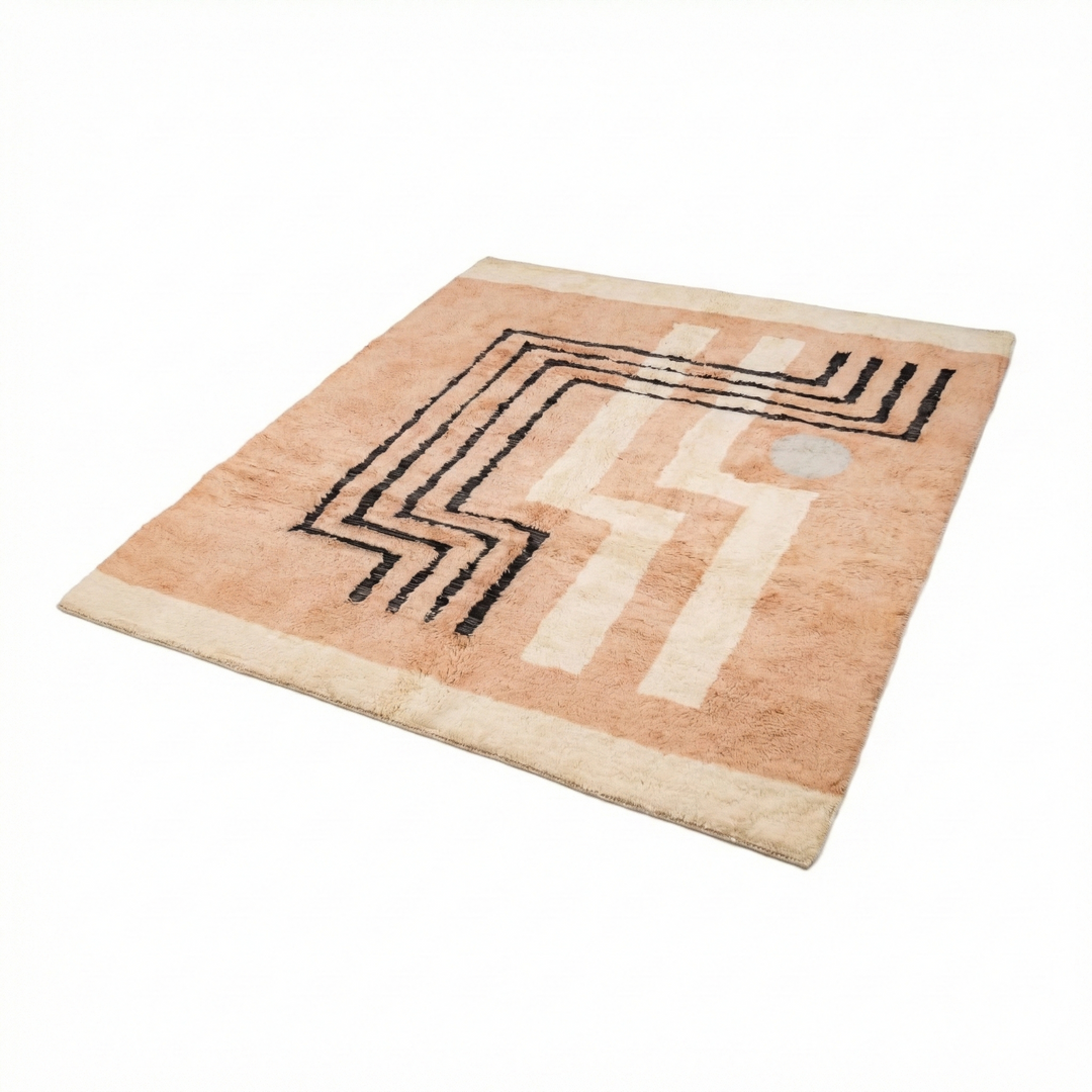 Custom Beni Mrirt Rug – Terracotta &amp; Black Abstract