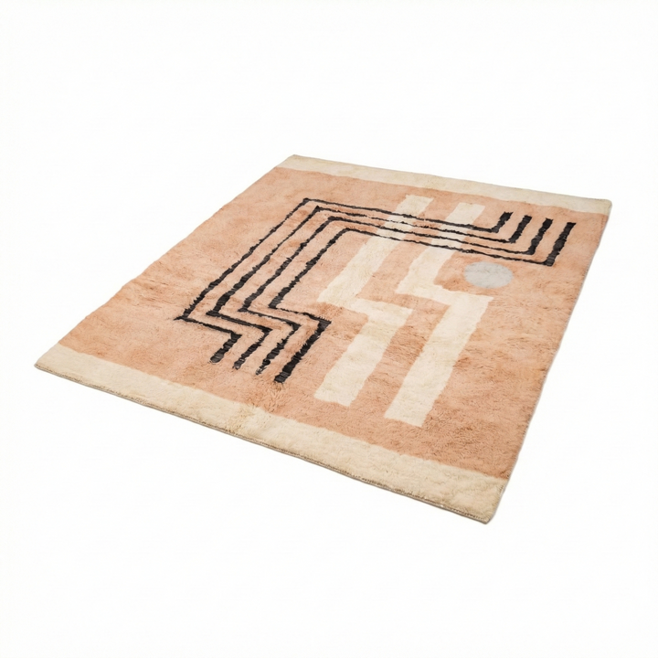 Custom Beni Mrirt Rug – Terracotta &amp; Black Abstract