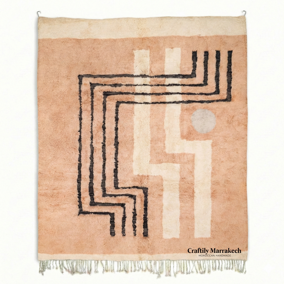 Custom Beni Mrirt Rug – Terracotta &amp; Black Abstract
