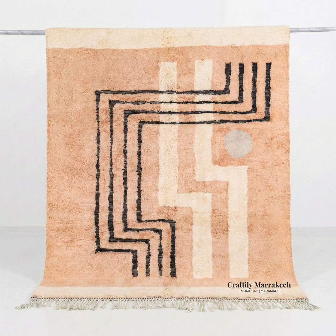 Custom Beni Mrirt Rug – Terracotta &amp; Black Abstract