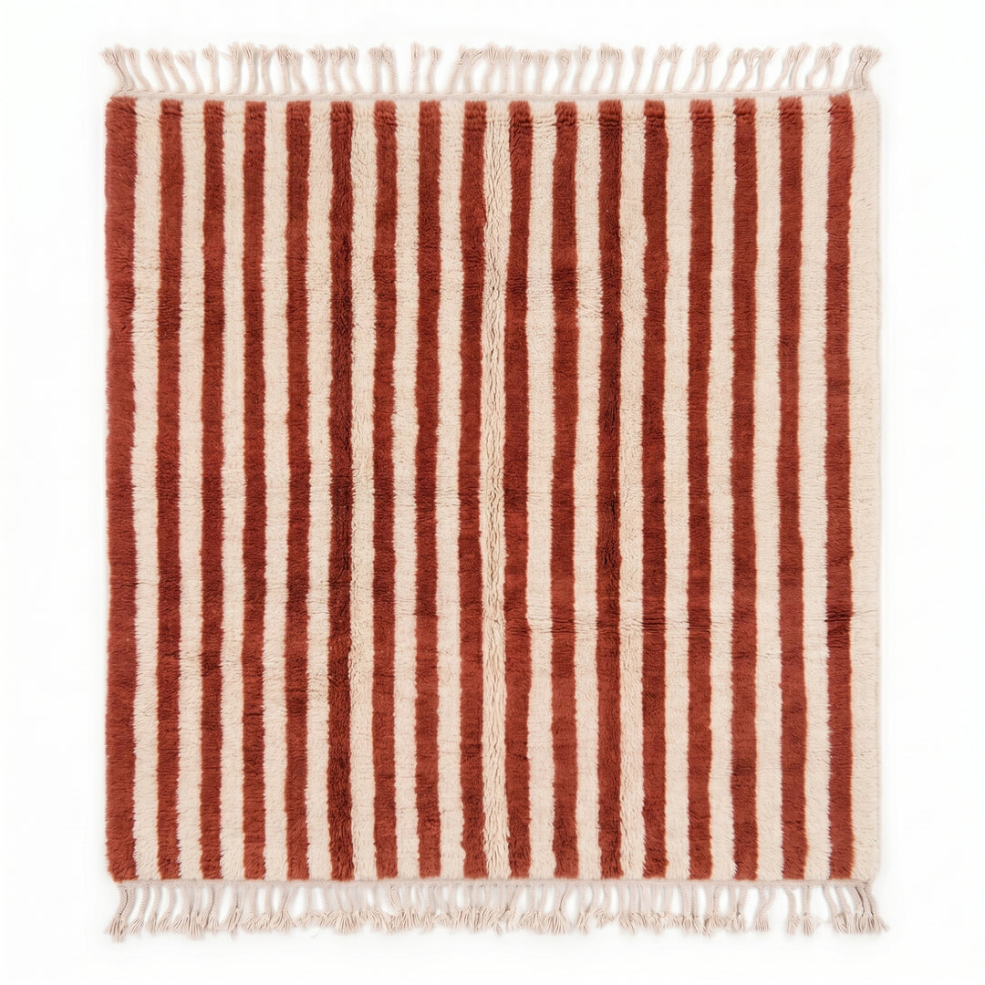Tapis Beni Mrirt sur mesure | Rayures classiques Terracotta &amp; Crème