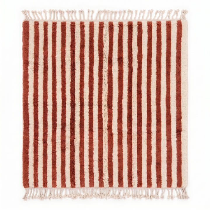 Tapis Beni Mrirt sur mesure | Rayures classiques Terracotta &amp; Crème