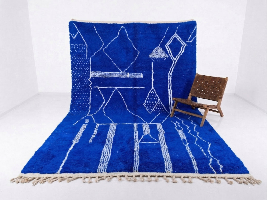Custom Beni Ourain Rug - Electric Cobalt Blue &amp; White Geometric