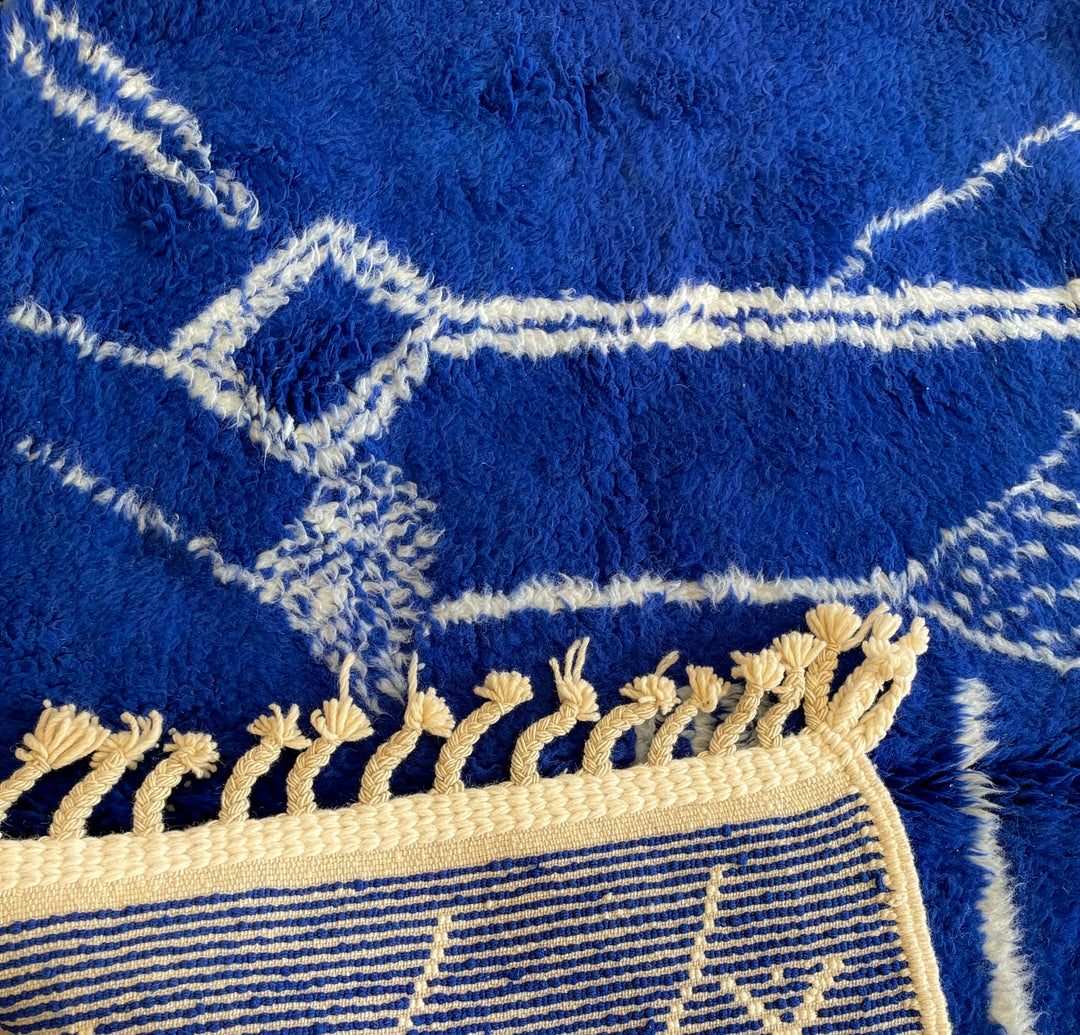 Custom Beni Ourain Rug - Electric Cobalt Blue &amp; White Geometric