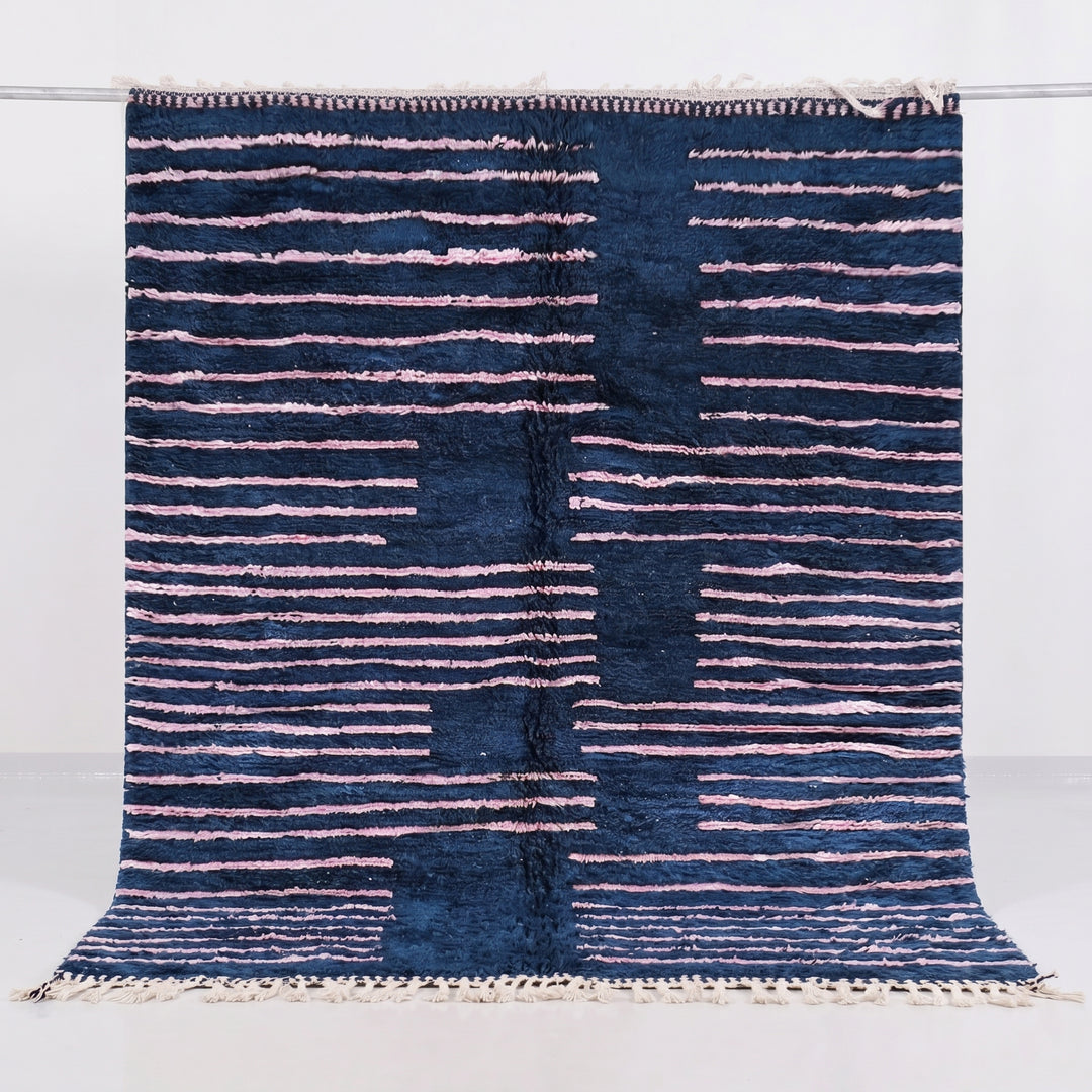 Authentic Custom Beni Ourain Rug -  Midnight Blue &amp; Blush Pink