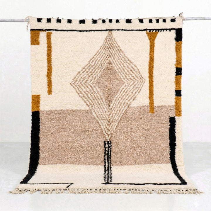 Authentic Custom Beni Ourain Rug - Mustard &amp; Taupe Geometric Art