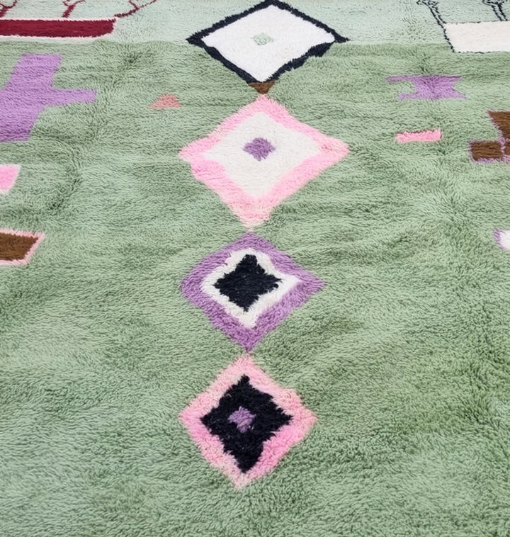 Authentic Custom Beni Ourain Rug | Sage Green Tribal Geometric