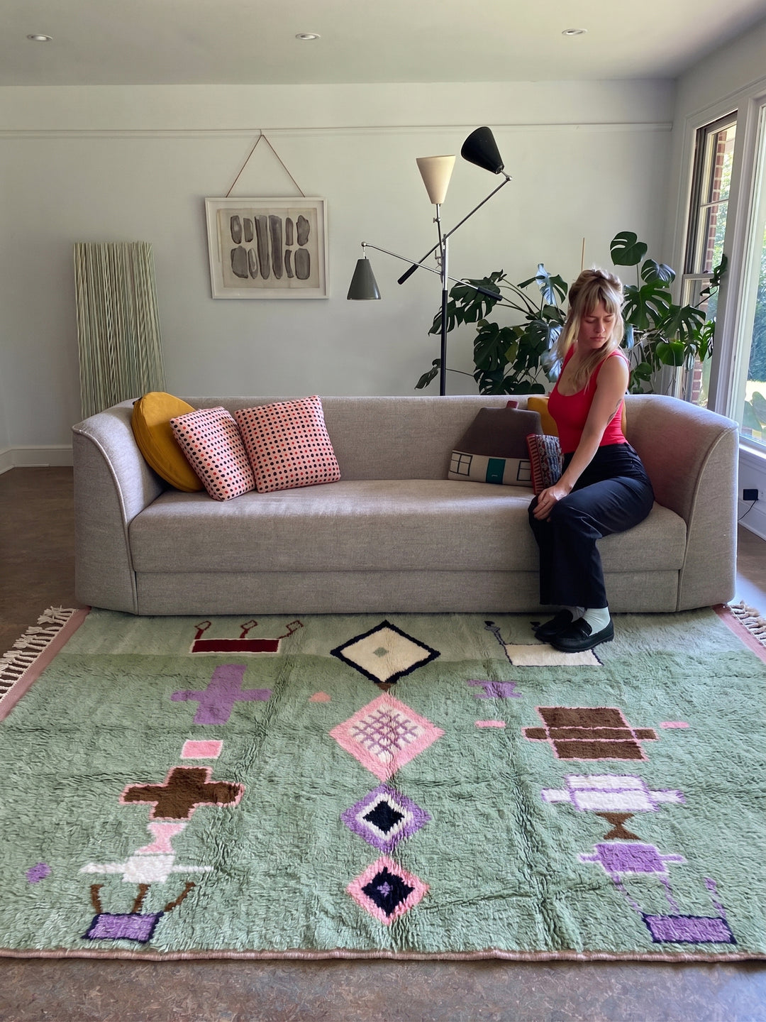 Authentic Custom Beni Ourain Rug | Sage Green Tribal Geometric
