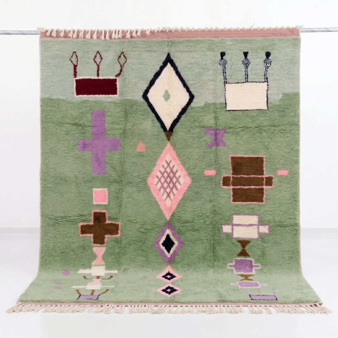 Authentic Custom Beni Ourain Rug | Sage Green Tribal Geometric