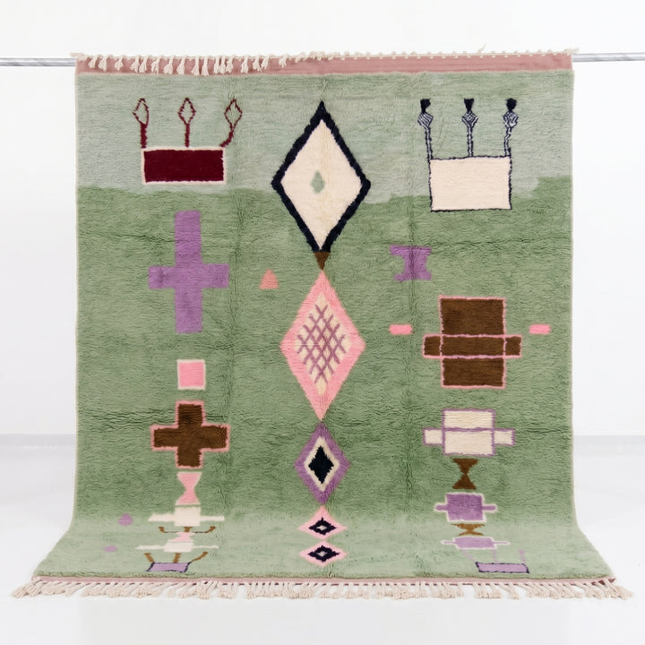 Authentic Custom Beni Ourain Rug | Sage Green Tribal Geometric