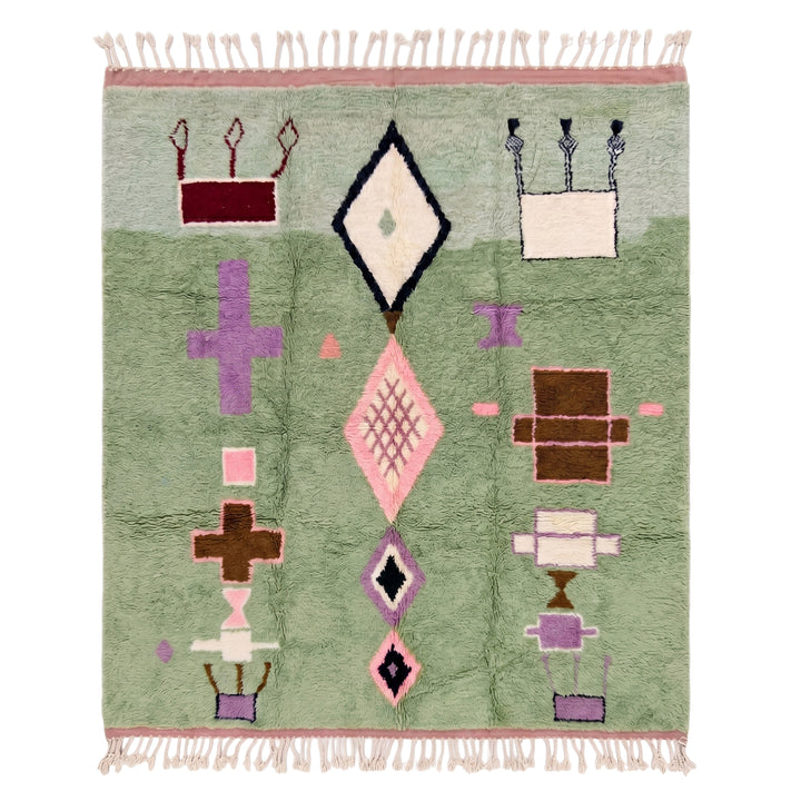 Authentic Custom Beni Ourain Rug | Sage Green Tribal Geometric