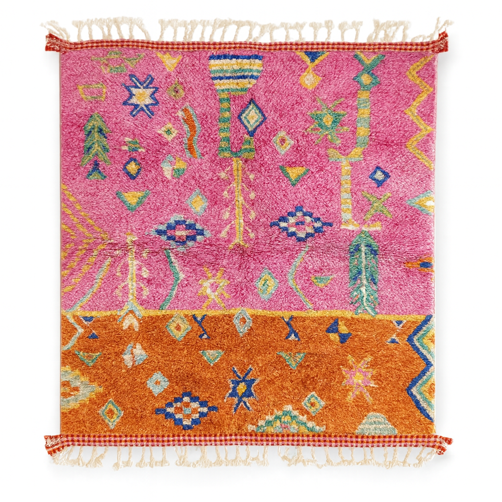Tapis Beni Ourain sur mesure - Oasis au coucher du soleil Rose et orange vifs