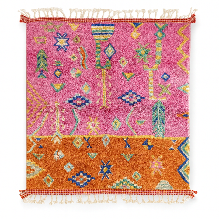 Authentic Custom Beni Ourain Rug | Sunset Oasis Vibrant Pink &amp; Orange