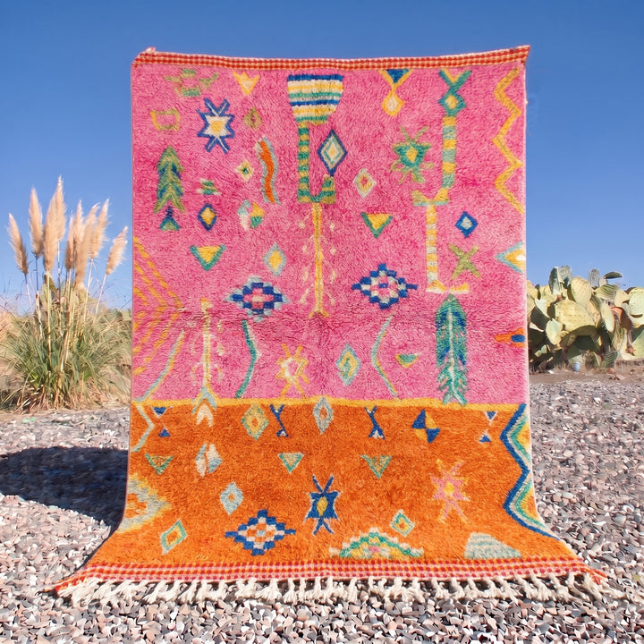 Authentic Custom Beni Ourain Rug | Sunset Oasis Vibrant Pink &amp; Orange