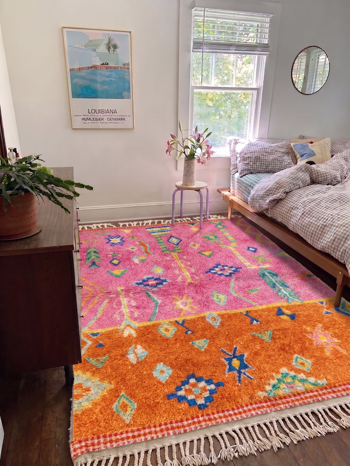 Authentic Custom Beni Ourain Rug | Sunset Oasis Vibrant Pink &amp; Orange