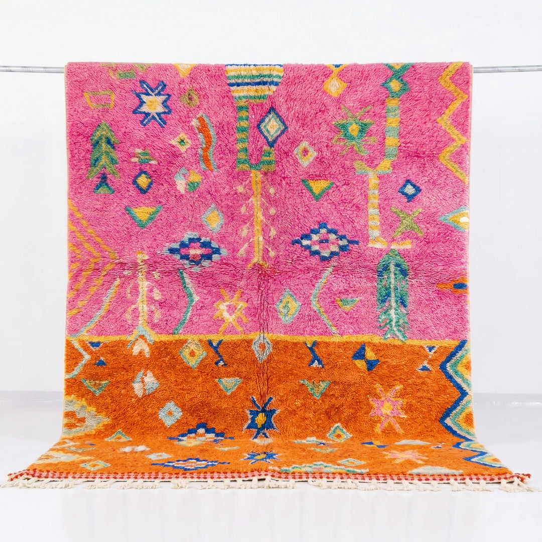 Authentic Custom Beni Ourain Rug | Sunset Oasis Vibrant Pink &amp; Orange