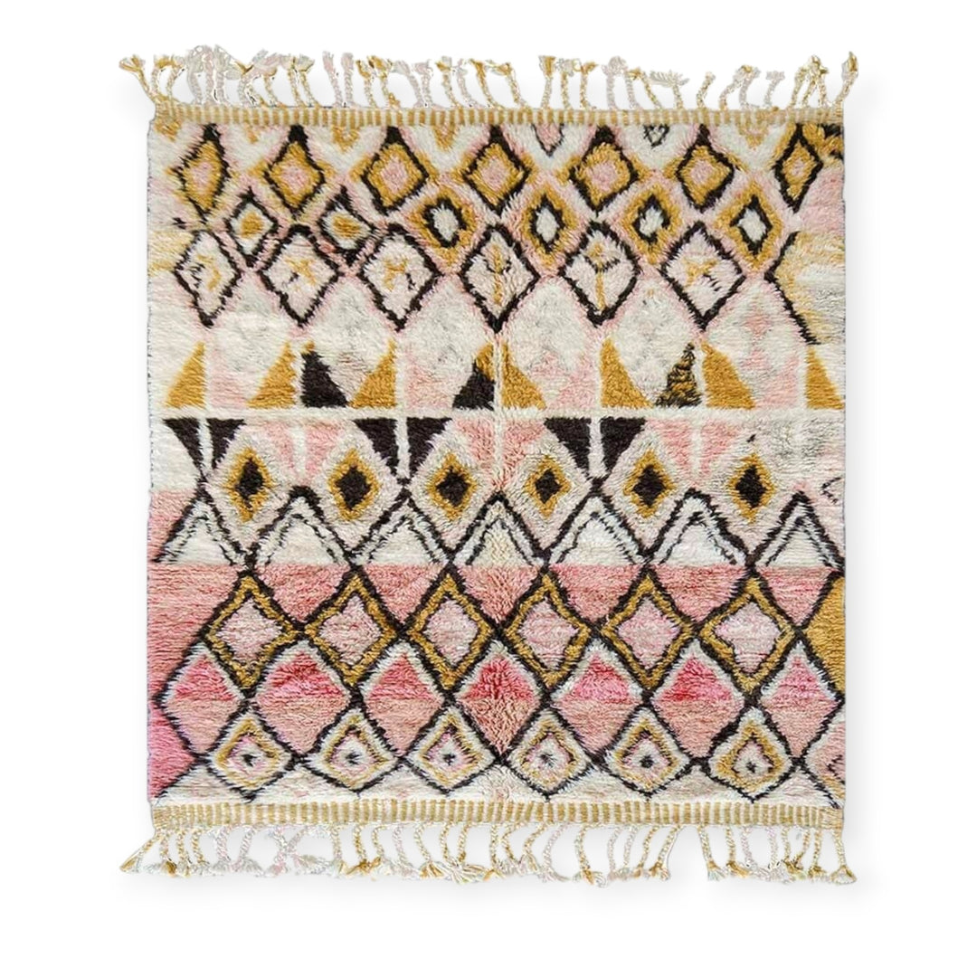Authentic Custom Beni Ourain Rug | Bohemian Rose &amp; Mustard
