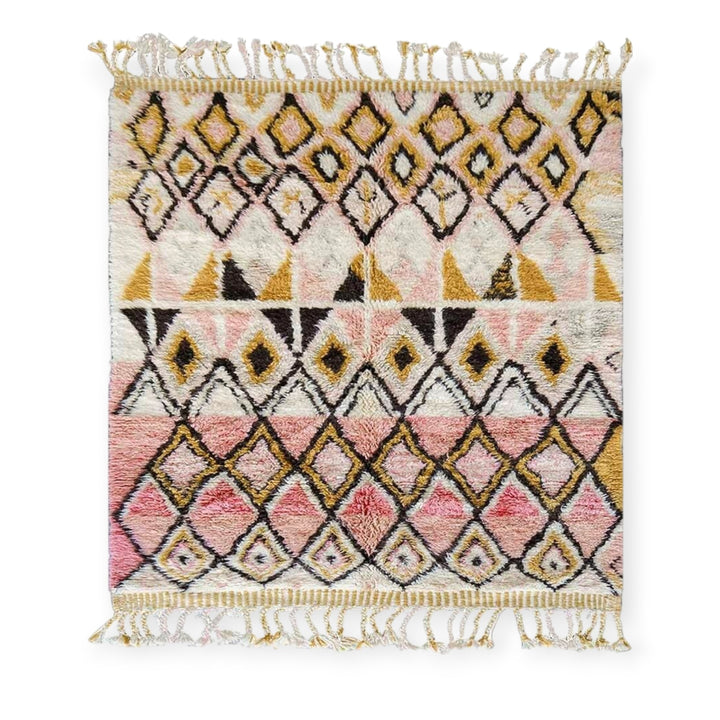 Authentic Custom Beni Ourain Rug | Bohemian Rose &amp; Mustard