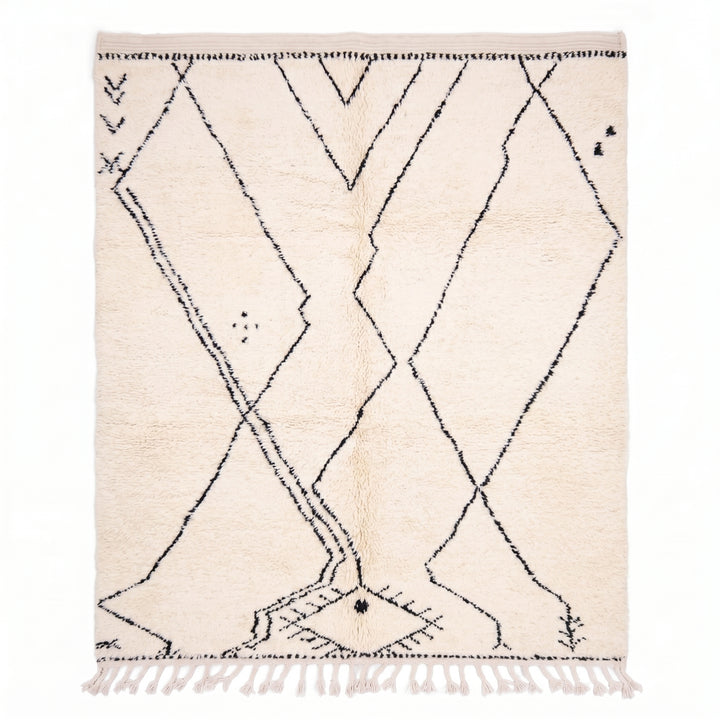 Authentic Custom Beni Ourain Rug | Abstract Asymmetrical Line Design