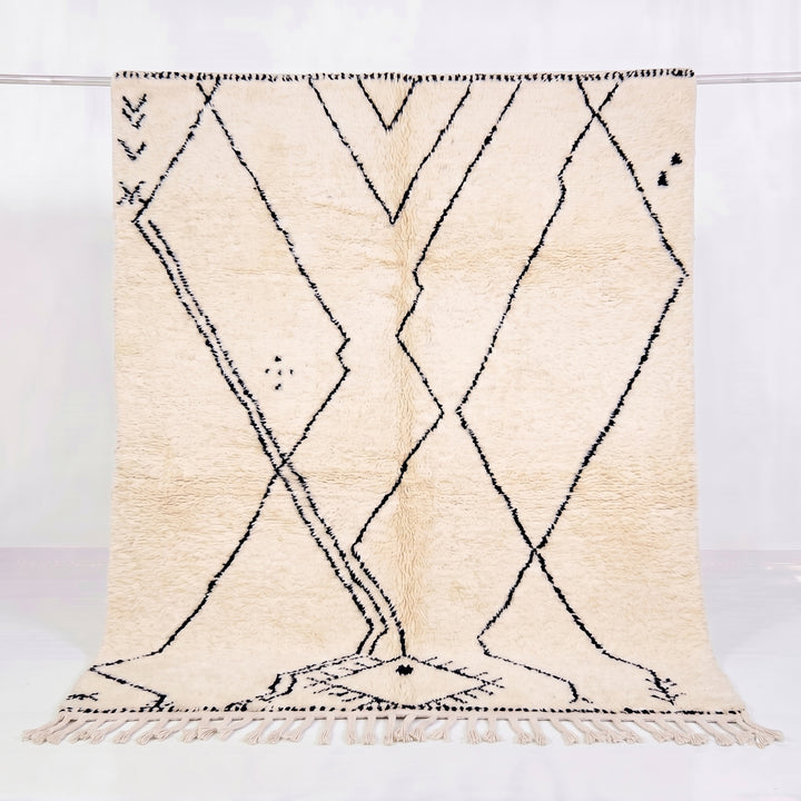 Authentic Custom Beni Ourain Rug | Abstract Asymmetrical Line Design