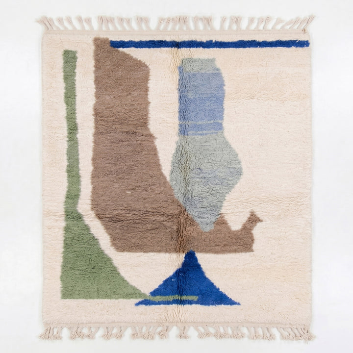 Custom Beni Ourain Rug | Abstract Blue &amp; Green Accents