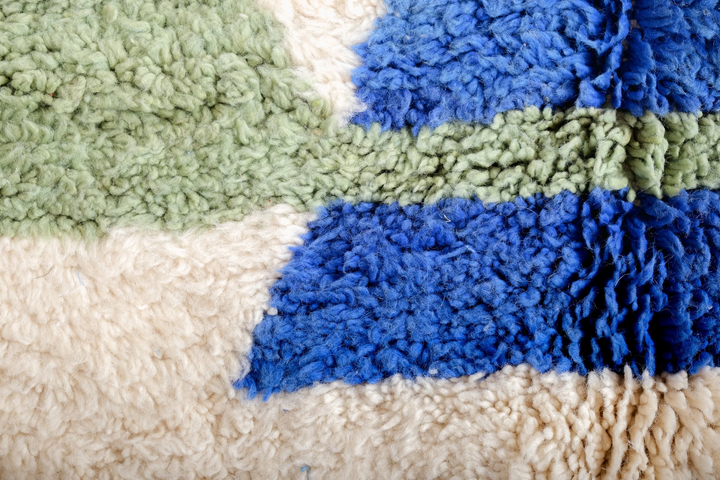 Authentic Custom Beni Ourain Rug | Abstract Blue &amp; Green Accents