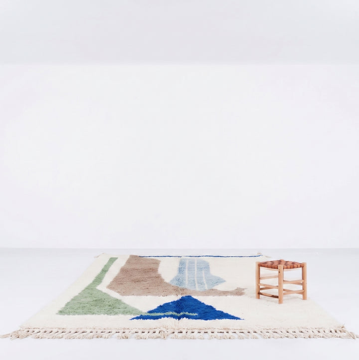 Authentic Custom Beni Ourain Rug | Abstract Blue &amp; Green Accents
