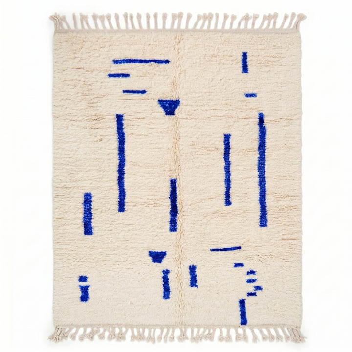 Custom Beni Ourain Rug | Abstract Cobalt Blue Fragmented Geometric