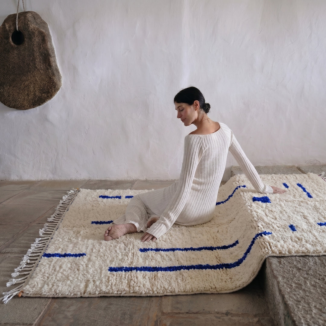 Custom Beni Ourain Rug | Abstract Cobalt Blue Fragmented Geometric