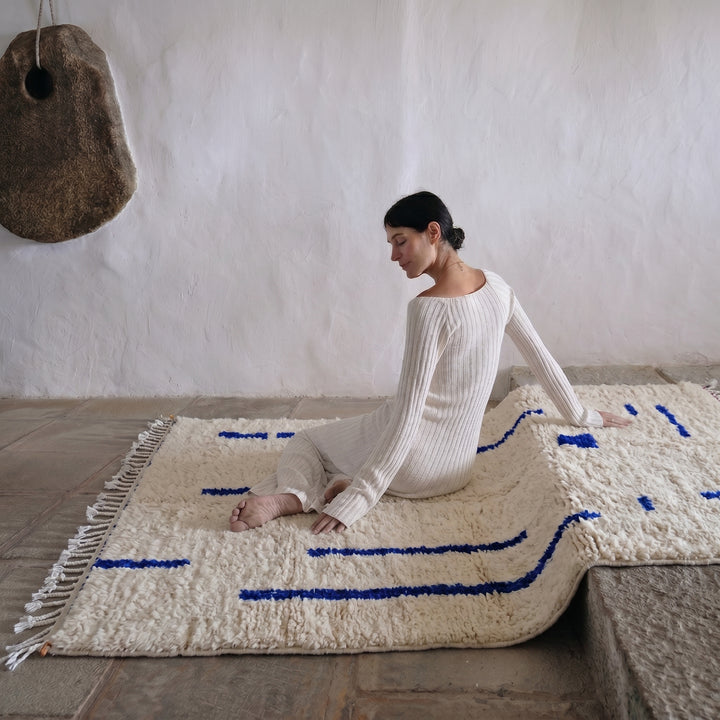 Custom Beni Ourain Rug | Abstract Cobalt Blue Fragmented Geometric