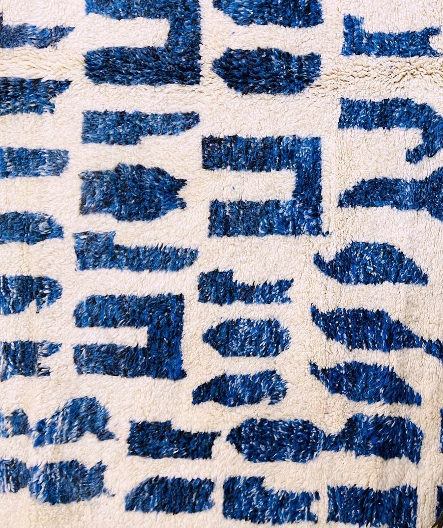 Custom Beni Ourain Rug | Abstract Cobalt Blue Geometric