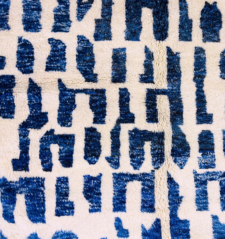 Custom Beni Ourain Rug | Abstract Cobalt Blue Geometric