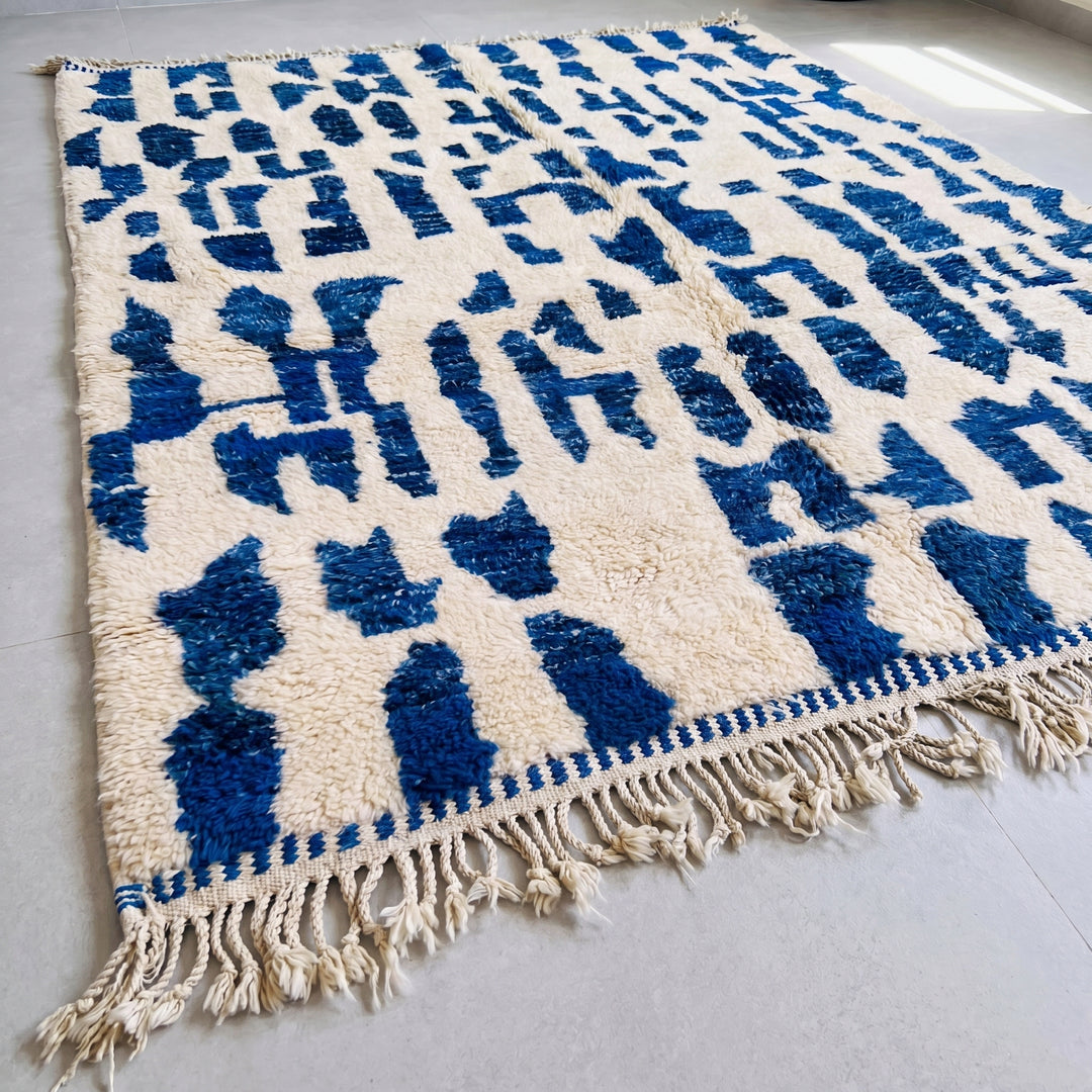 Custom Beni Ourain Rug | Abstract Cobalt Blue Geometric