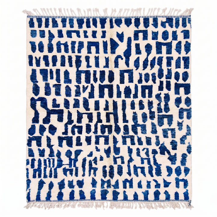 Custom Beni Ourain Rug | Abstract Cobalt Blue Geometric