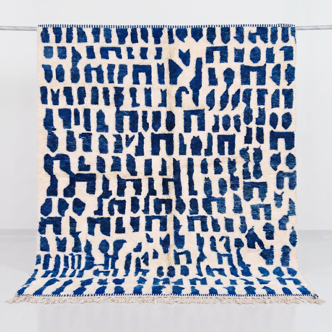 Custom Beni Ourain Rug | Abstract Cobalt Blue Geometric