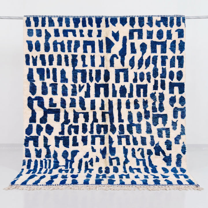 Custom Beni Ourain Rug | Abstract Cobalt Blue Geometric