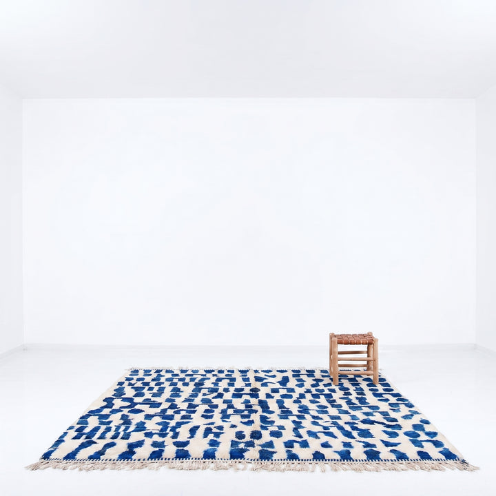Custom Beni Ourain Rug | Abstract Cobalt Blue Geometric